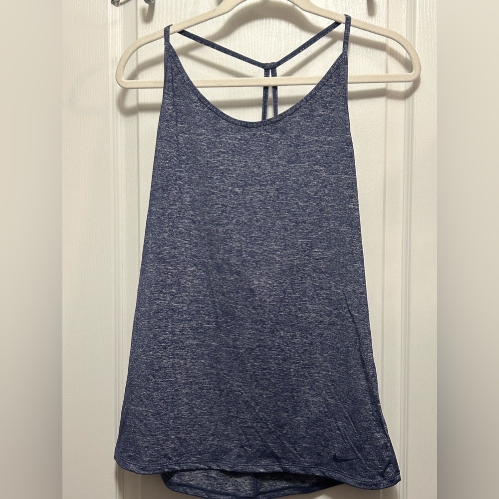 Nike‎ Women's Large Dri-FIT Tank Top Heather Blue sleeveless open back EUC
